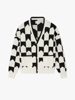 CHEVRON CHECKERED KNIT CARDIGAN