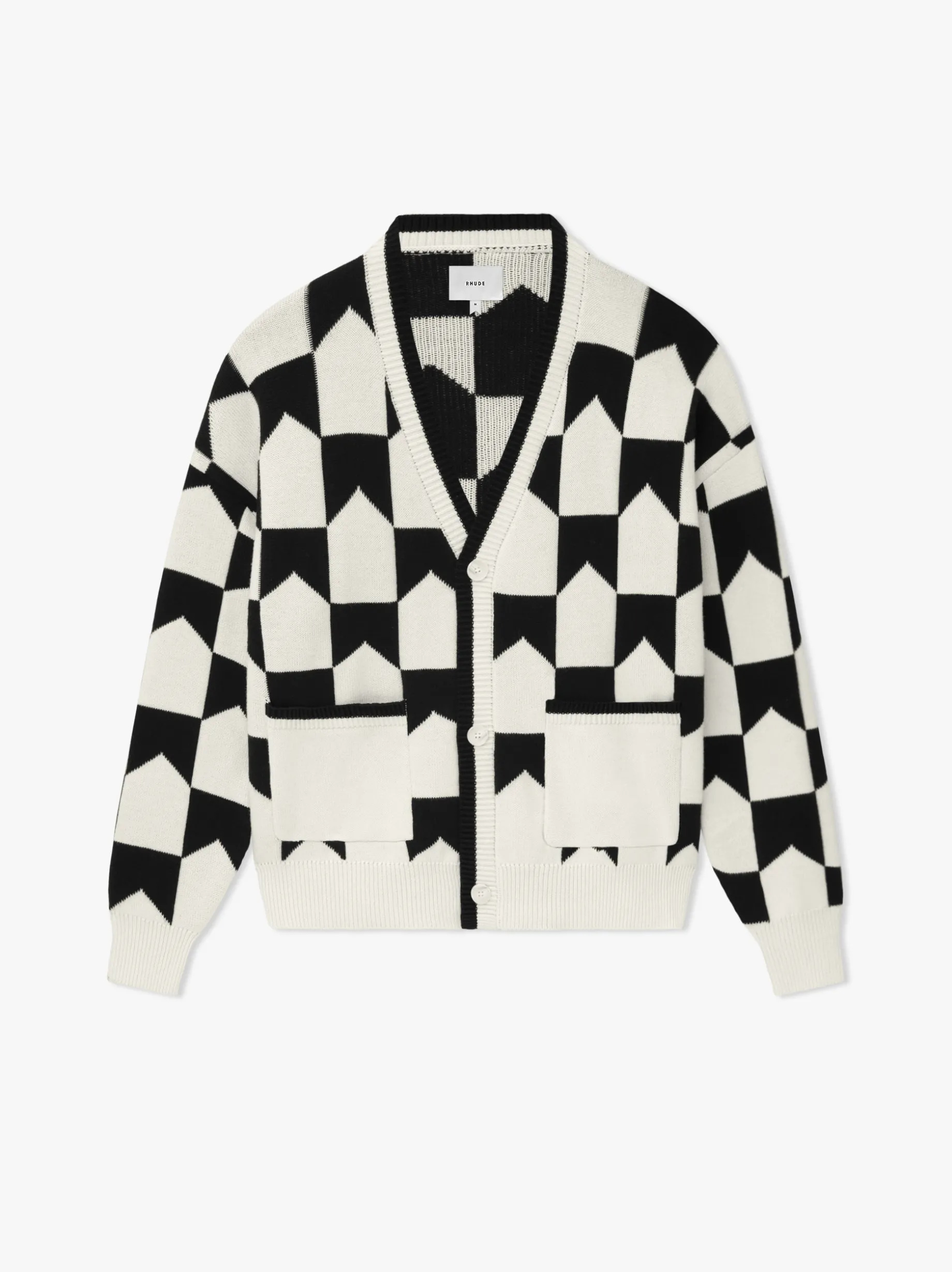 CHEVRON CHECKERED KNIT CARDIGAN