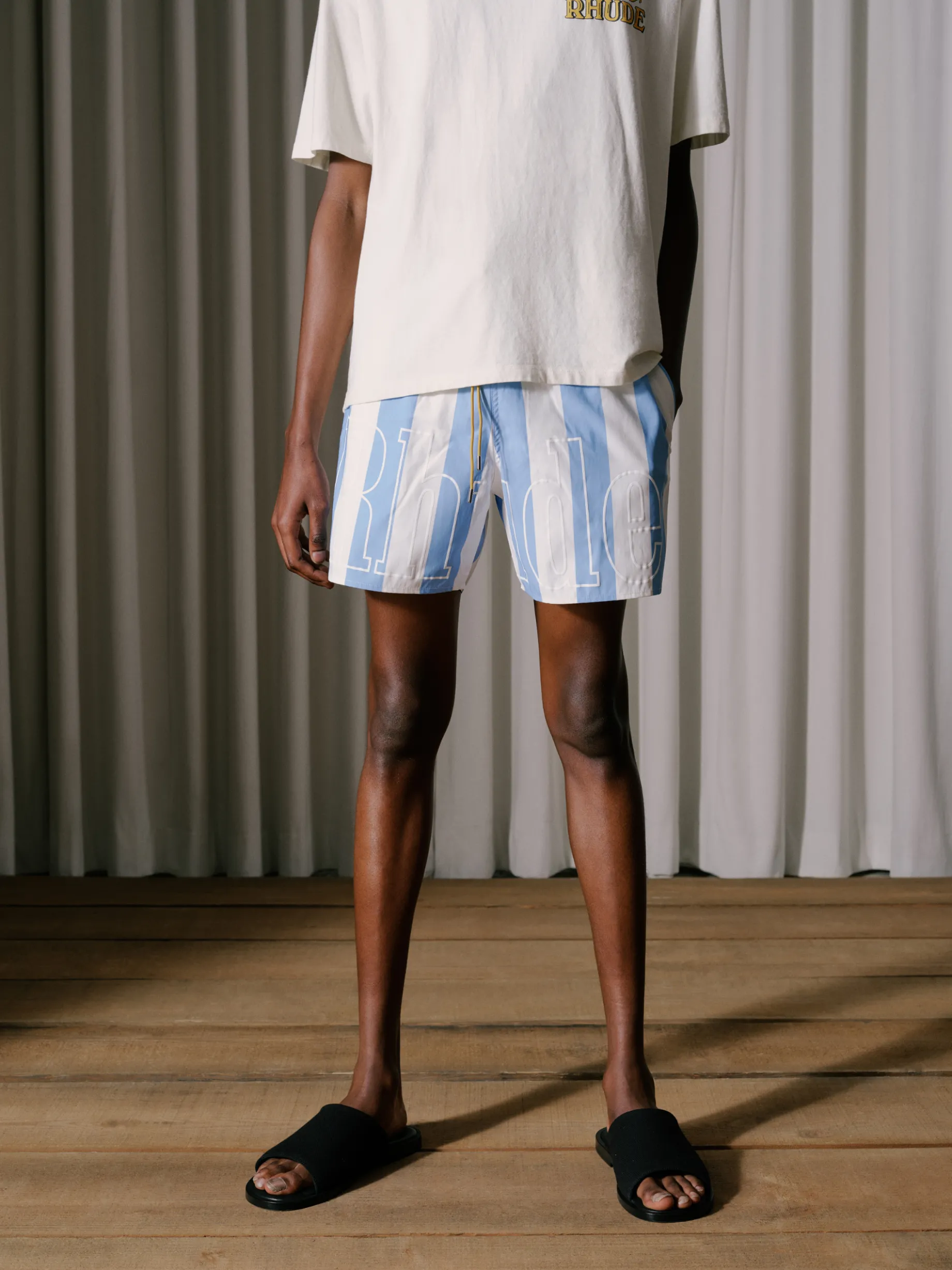 RHUDE LOGO STRIPED TRUNKS