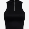 RIBBED KNIT TURTLE NECK ZIP TOP