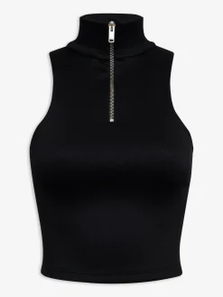 RIBBED KNIT TURTLE NECK ZIP TOP