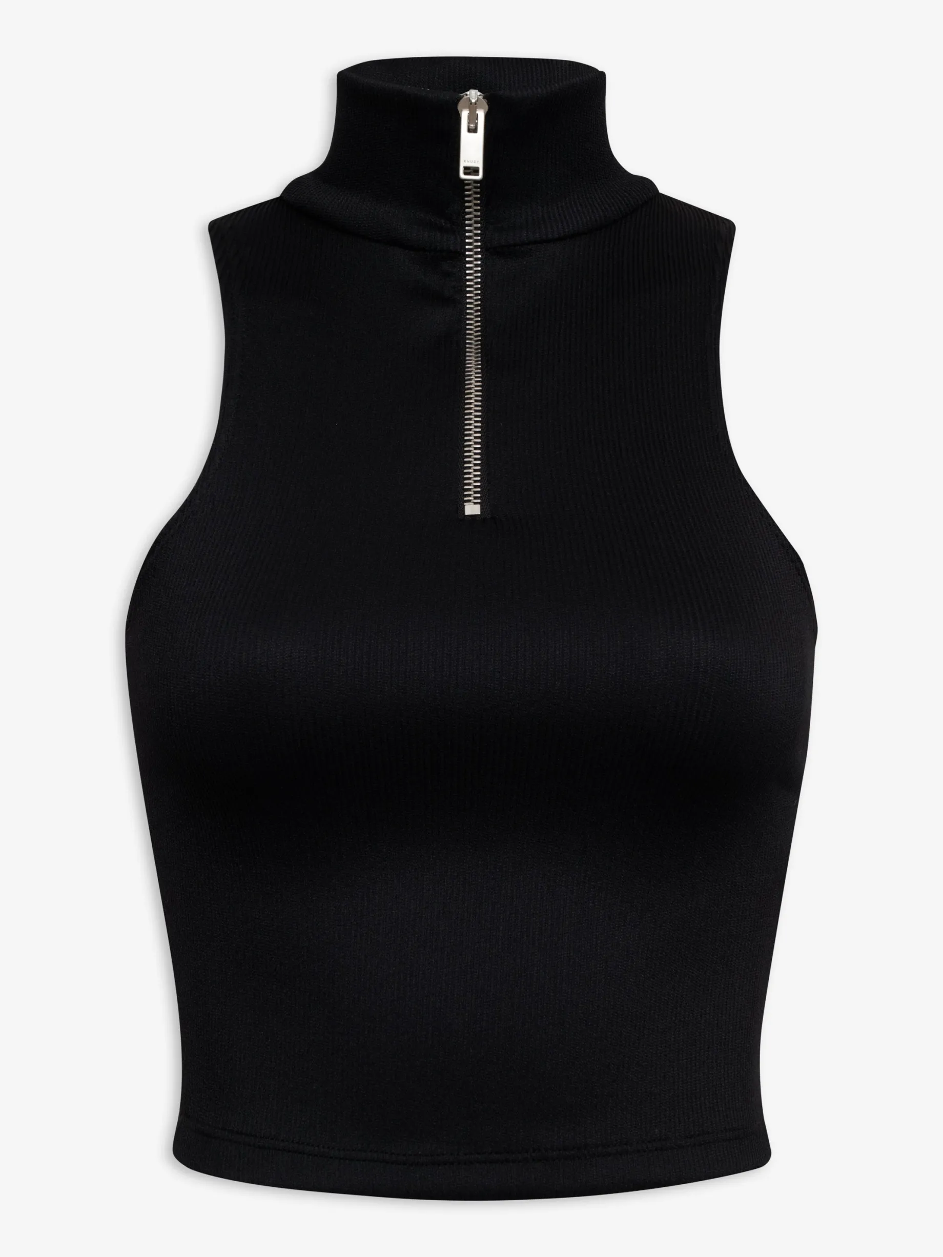 RIBBED KNIT TURTLE NECK ZIP TOP
