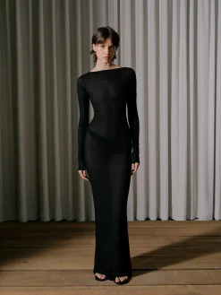 SHEER KNIT JERSEY DRESS